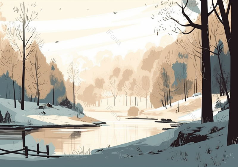 黄色树林湖边积雪立冬中国风手绘背景,插画/手绘图,插画/手绘图库,插画/手绘图下载,插画/手绘
